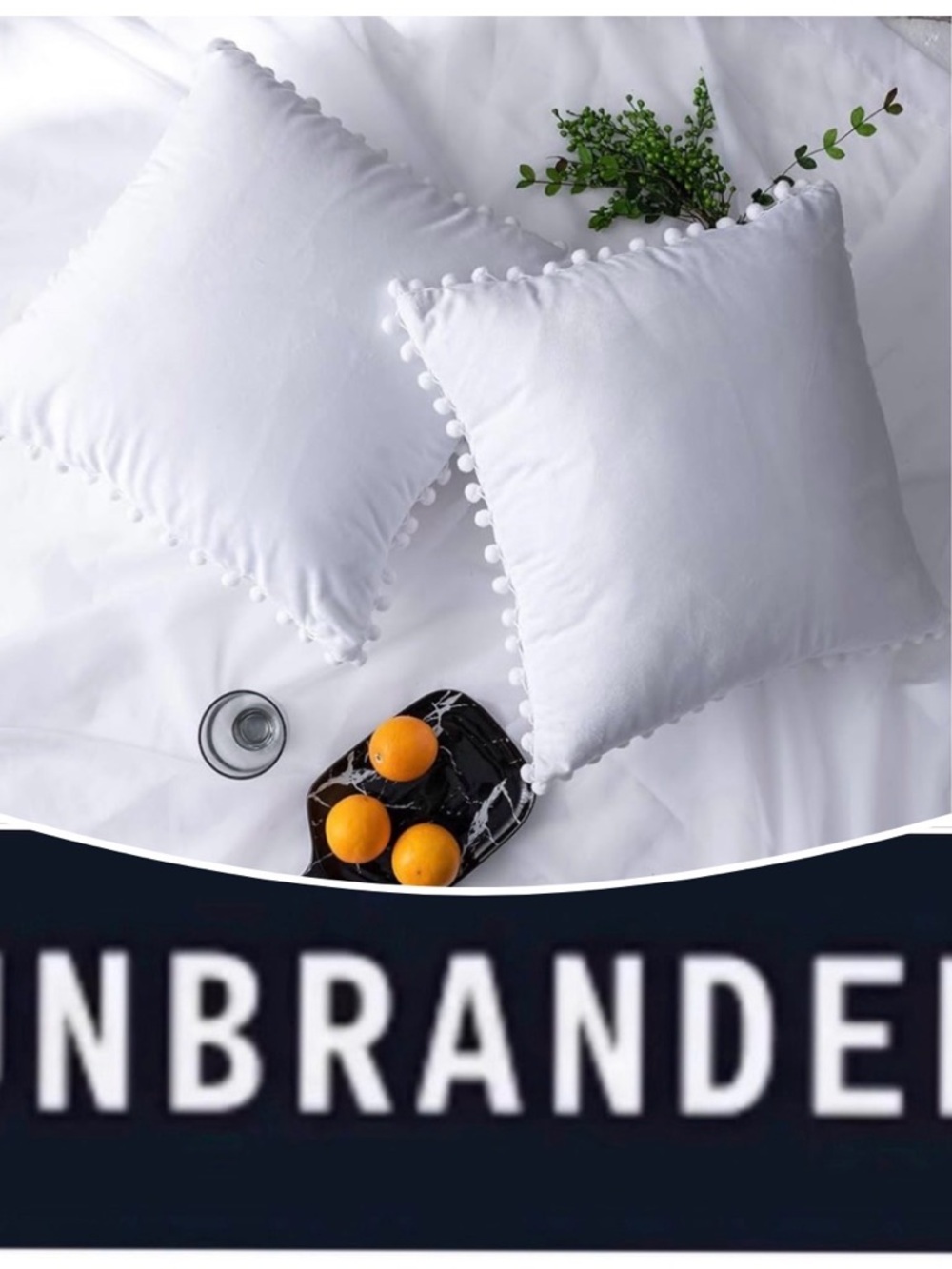 UNBRANDED White Velvet Decorative Pom Poms Throw Pillow Covers